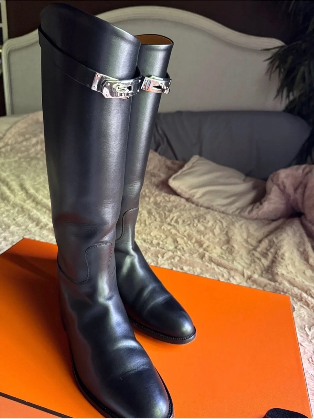 Hermes Black Riding Boots with Yellow Leather Lining